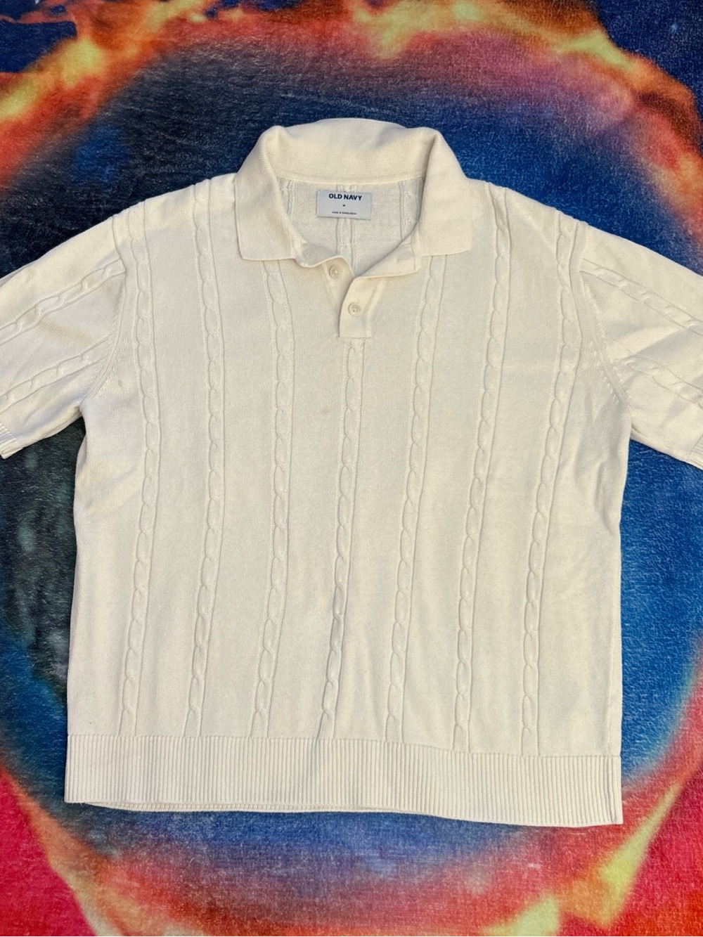 Old Navy Men's Cream Cable-Knit Polo